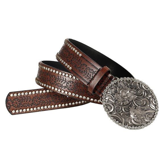 Western-cowboy-cowgirl-belt For Women - Floral Rhinestone Buckle💕 - Picture 2 of 6